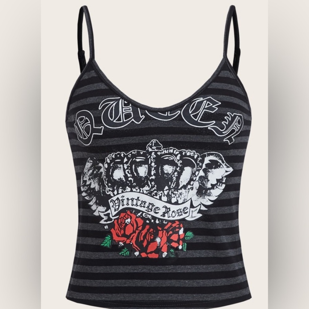 XS Black and light grey Striped Grunge Graphic Cropped Tank Top!